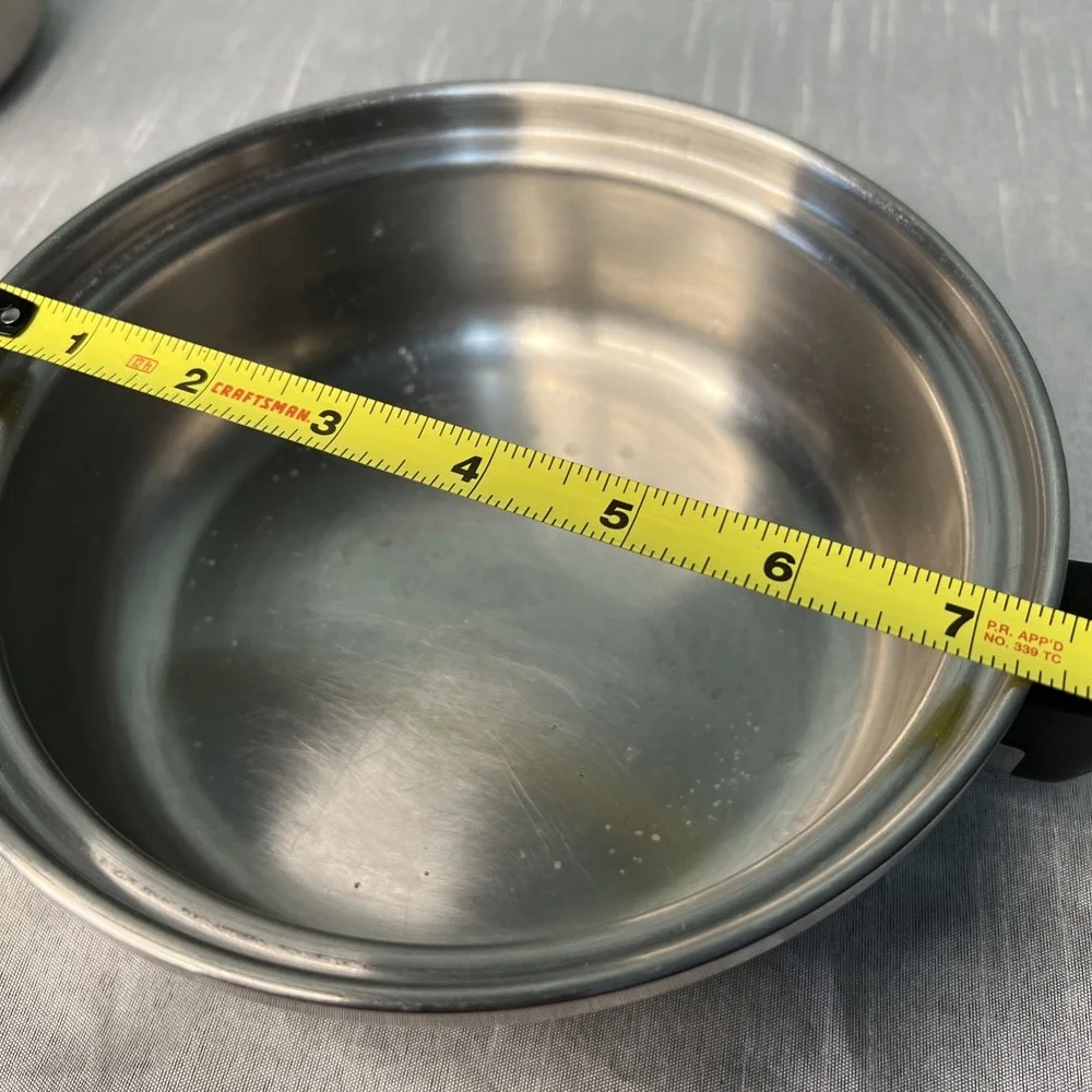 7pc Prudential Ware Tri-Clad Stainless Pans Skillet Double Boiler / Steamer Lids